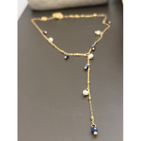 COLLIER LAPIS ET PERLE D'EAU DOUCE